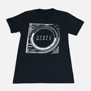 Black and white other world tech graphic T shirt width 17/2in & length 24/2in